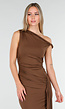 Bruine One Shoulder Maxi Jurk met Drapedetail en Stretch