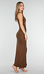 Bruine One Shoulder Maxi Jurk met Drapedetail en Stretch