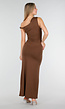 Bruine One Shoulder Maxi Jurk met Drapedetail en Stretch