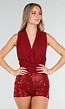 Bordeauxrode Pailletten Playsuit
