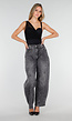 Grijze Barrel Jeans met Stonewashed Look en Hoge Taille