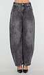 Grijze Barrel Jeans met Stonewashed Look en Hoge Taille