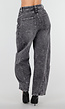 Grijze Barrel Jeans met Stonewashed Look en Hoge Taille