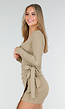 Beige Wikkel Top met Lange Mouwen en Stretch