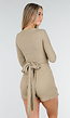 Beige Wikkel Top met Lange Mouwen en Stretch