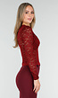 Bordeauxrode Crop Top met Kant en Lange Mouwen