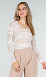 Witte Kant Bodysuit met Stretch en Beige Onderlaag