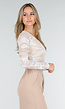 Witte Kant Bodysuit met Stretch en Beige Onderlaag