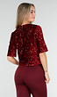 Rode Pailletten Top met Korte Mouwen en Ronde Hals