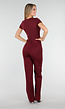 Bordeauxrode Bodysuit met Korte Mouwen en Diepe V-Hals in Stretchstof