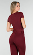 Bordeauxrode Bodysuit met Korte Mouwen en Diepe V-Hals in Stretchstof