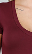 Bordeauxrode Bodysuit met Korte Mouwen en Diepe V-Hals in Stretchstof