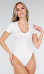 Witte Bodysuit met Korte Mouwen en Diepe V-Hals in Stretchstof