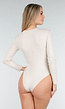 Beige Bodysuit met Lange Mouwen en Ronde Hals Stretch