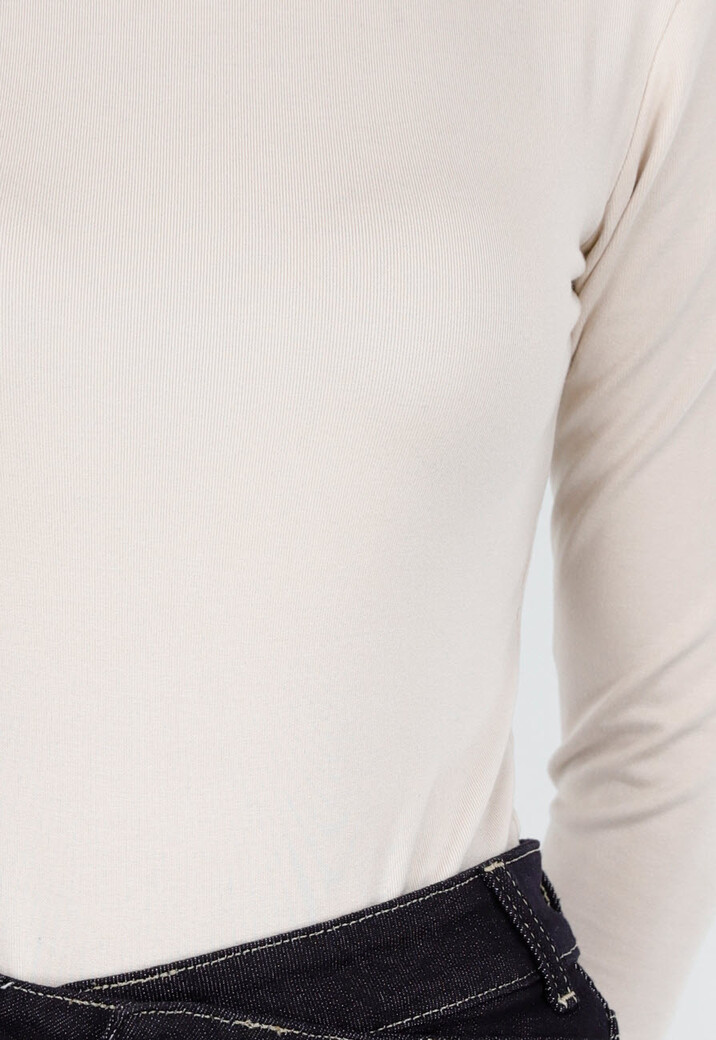 Beige Bodysuit met Lange Mouwen en Ronde Hals Stretch