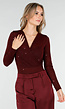 Bordeauxrode Glitter Body met V-Hals en Lange Mouwen
