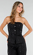 Zwarte Strapless Gilettop met Glitters
