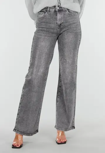 Redial Jeans  Grijze Wide Leg Jeans met Glitter