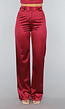 Burgundy Pantalon van Stretch Satijn in Model