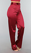 Burgundy Pantalon van Stretch Satijn in Model