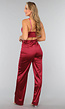 Burgundy Pantalon van Stretch Satijn in Model