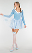 IJsprinses Kostuum met Blauw Jurkje Sneeuwvlokken Cape en Stretch