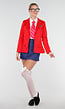 School Girl Uniform Kostuum met Rode Blazer en Stropdas