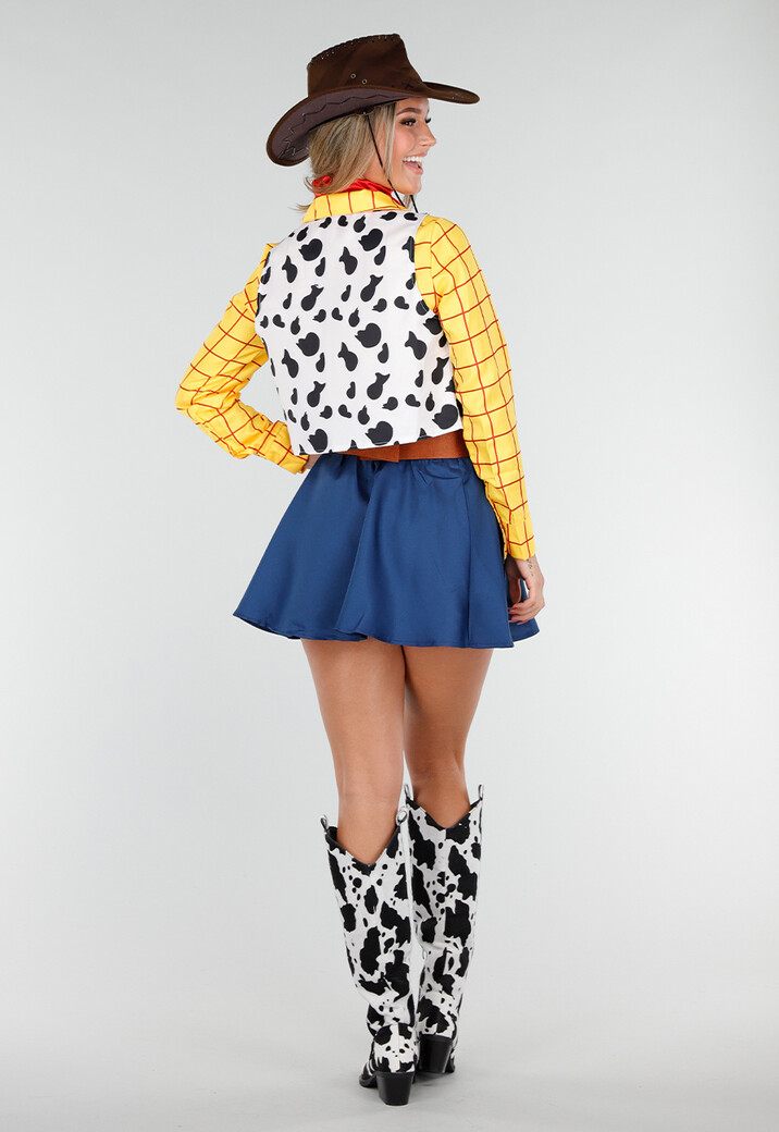 Cowgirl Kostuum met Geruite Blouse Gilet en Rode Bandana