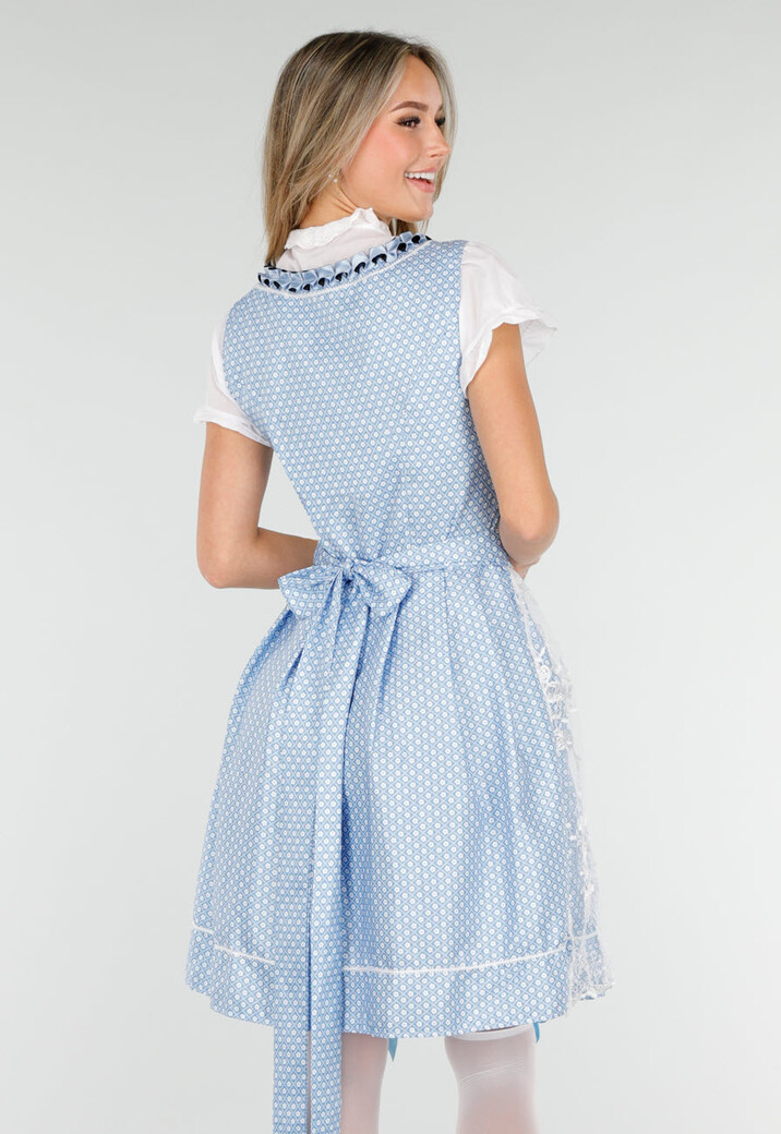 Blauw Oktoberfest Jurkje met Wit Kant en Vetersluiting