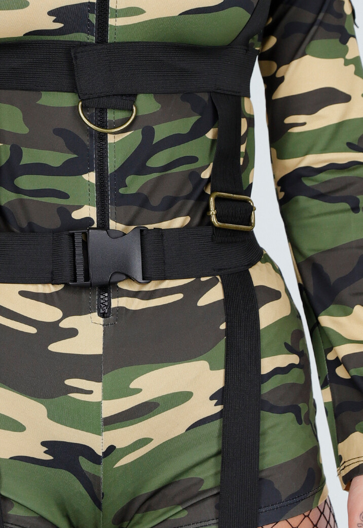 Camouflage Legerkostuum met Riemdetails en Stretch