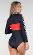 Race Kostuum met Rood Zwarte Bodysuit Geblokt Racepatroon met Stretch