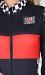 Race Kostuum met Rood Zwarte Bodysuit Geblokt Racepatroon met Stretch