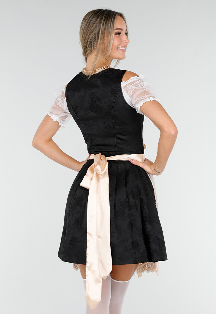 Zwart Oktoberfest Jurkje met Kant Strik en Beige Schort