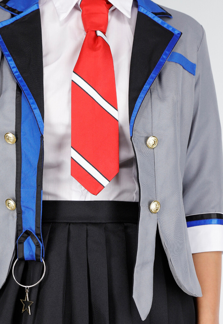 School Uniform Kostuum met Grijze Blazer Blouse Set met Rok en Stropdas