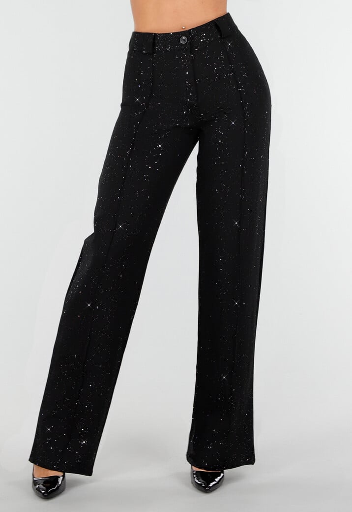 Tall Zwarte Straight Leg Super Stretch Pantalon met Glitters