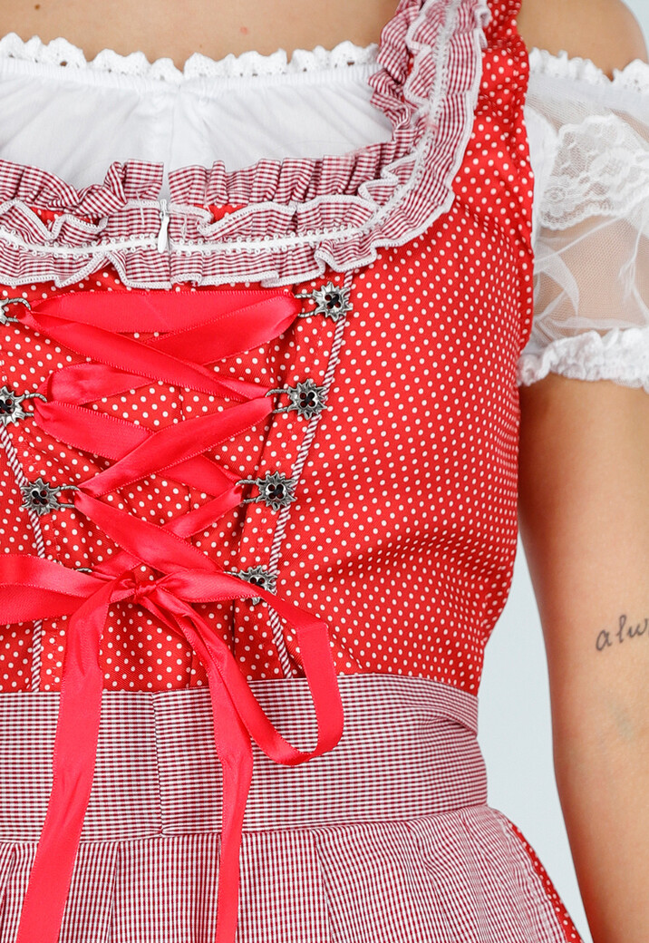 Rood Oktoberfest Dirndl Jurkje met Stippen