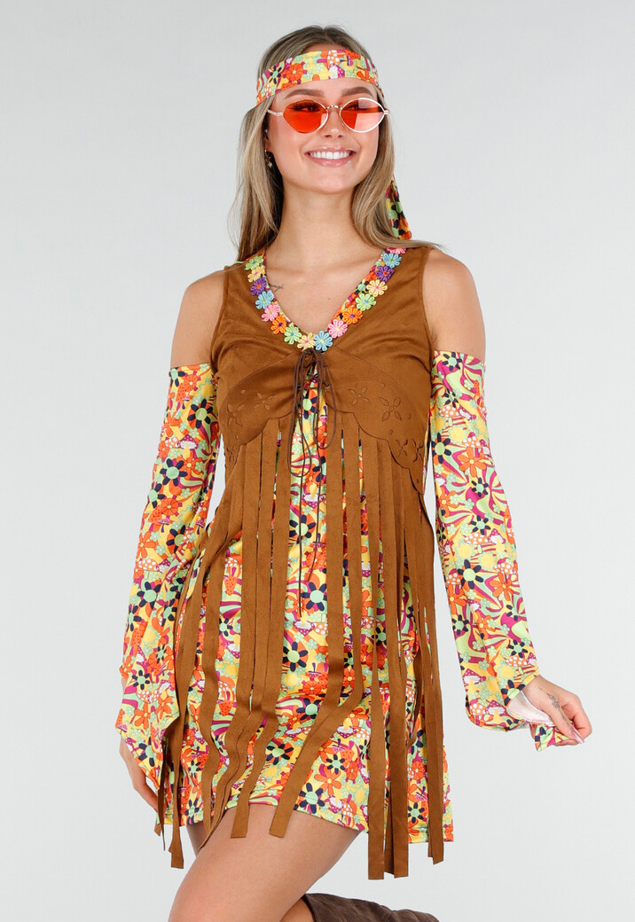 Hippie Jurk met Gilet en Hoofdband in Bloemenprint