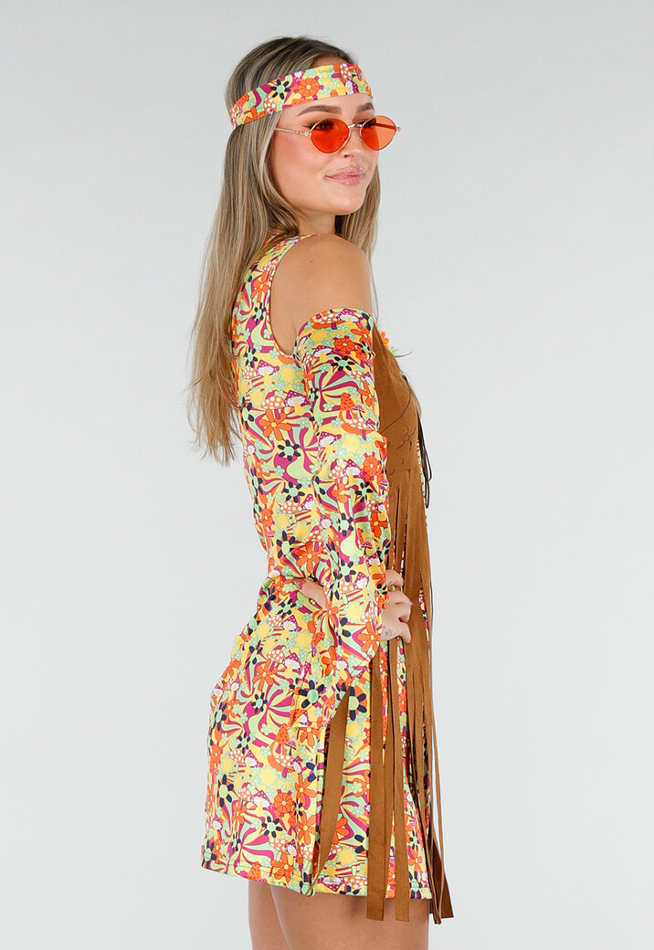 Hippie Jurk met Gilet en Hoofdband in Bloemenprint