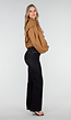 Camelkleurige Cropped Jas met Oversized Mouwen en Knopen