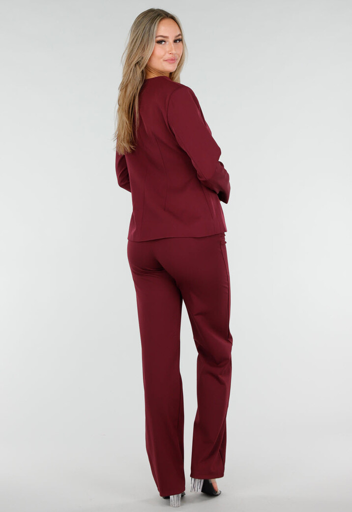 Bordeauxrode Blazer met Diepe Halslijn en Getailleerde Pasvorm