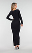 Zwarte Super Stretch Maxi Jurk met Lange Mouwen en Push Up Pads