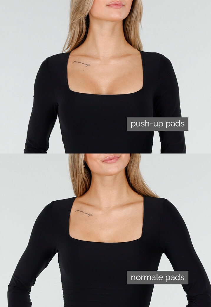 Zwarte Super Stretch Maxi Jurk met Lange Mouwen en Push Up Pads