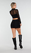 Zwarte Mesh Skort met Stretch en Riemlussen