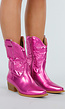 Metallic Roze Cowboylaarzen met Stiksel en Lage Hak