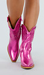 Metallic Roze Cowboylaarzen met Stiksel en Lage Hak