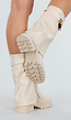 Crèmekleurige Enkelhoge Boots met Grove Zool en Gouden Slotdetail