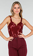 Bordeauxrode Body met Pailletten en Diepe Halslijn