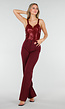 Bordeauxrode Body met Pailletten en Diepe Halslijn