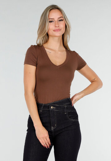 Bruine Body met V-Hals