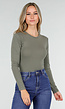 Olijfgroene Body met Lange Mouwen en Stretch